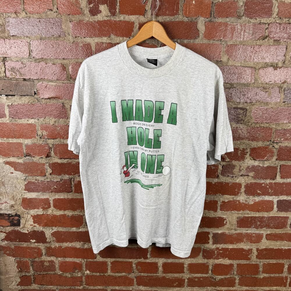 Vintage Golf Shirt Mens XL Gray Hole In One Funny Humor Tee USA 90s